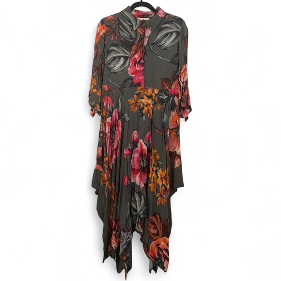 Soft Surroundings Provencia Green Floral Dress Handkerchief Hem Size PL - Picture 2 of 12